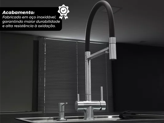 Torneira Monocomando Platino Flexível Com Bica Giratória, Arejador E Engate para Filtro