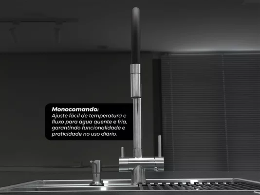 Torneira Monocomando Platino Flexível Com Bica Giratória, Arejador E Engate para Filtro
