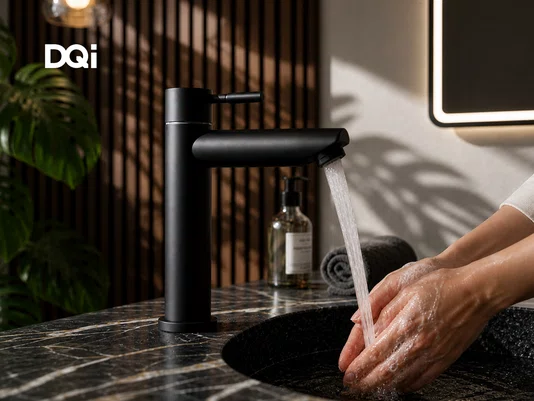 Torneira Aço Inox de Bancada Preta Para Banheiro e Lavabo Mobi DQI