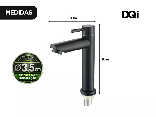 Torneira Aço Inox de Bancada Preta Para Banheiro e Lavabo Mobi DQI