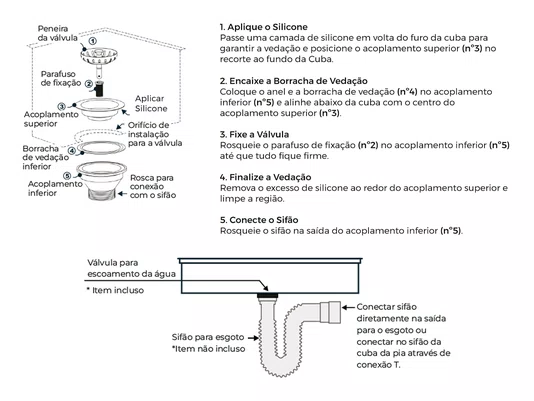 Válvula Premium 3.1/2'' Em Aço Inox 304 Para Cuba Pia De Cozinha Pino Inox