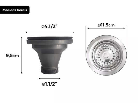 Válvula 4 1/2'' Em Aço Inox 304 Para Cuba Pia De Cozinha