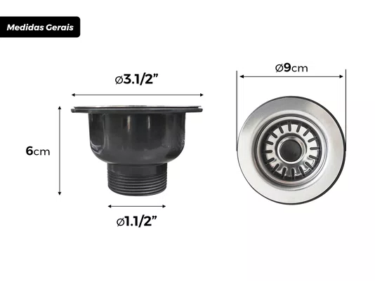 Válvula 3 1/2'' Em Aço Inox 304 Para Pia De Cozinha e Tanque