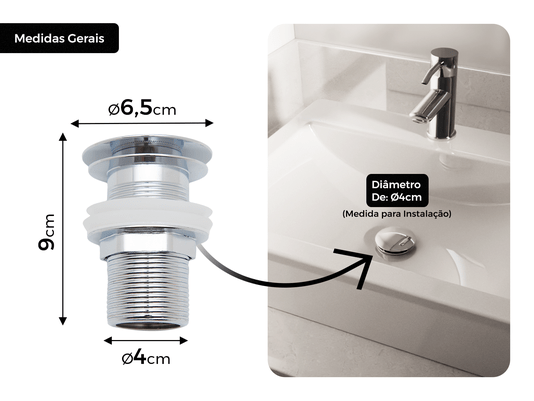 Válvula Click 1.1/4 Para Pia De Banheiro Em Aço Inox Polido