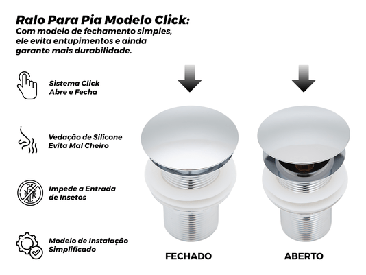 Válvula Click 1.1/4 Para Pia De Banheiro Em Aço Inox Polido