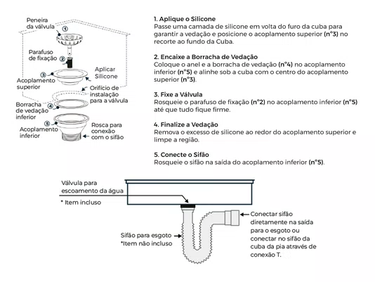 Válvula 4 1/2'' Em Aço Inox 304 Para Cuba Pia De Cozinha