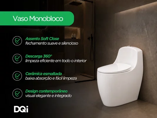 Vaso Sanitário Monobloco com Caixa Acoplada em Cerâmica Branco Soft Close