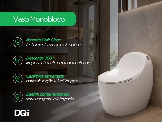 Vaso Sanitário Monobloco Branco Com Caixa Acoplada Formato Oval