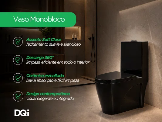 Vaso Sanitário Monobloco Cerâmica Preto com Caixa Acoplada