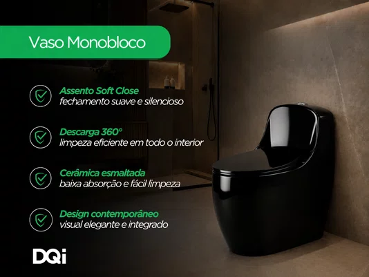 Vaso Sanitário Monobloco com Caixa Acoplada em Cerâmica Preto Soft Close