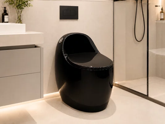 Vaso Sanitário Monobloco Preto Com Caixa Acoplada Formato Oval