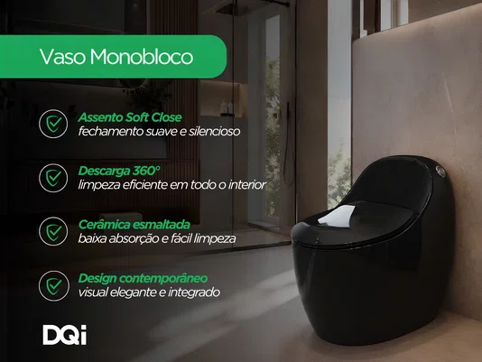 Vaso Sanitário Monobloco Preto Com Caixa Acoplada Formato Oval