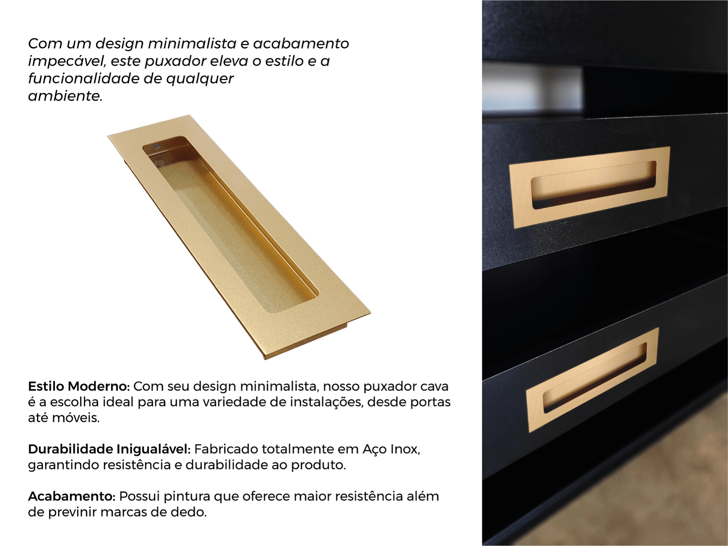Puxador Concha/Cava 20cm Em Aço Inox Cor Dourado Zen (2un)