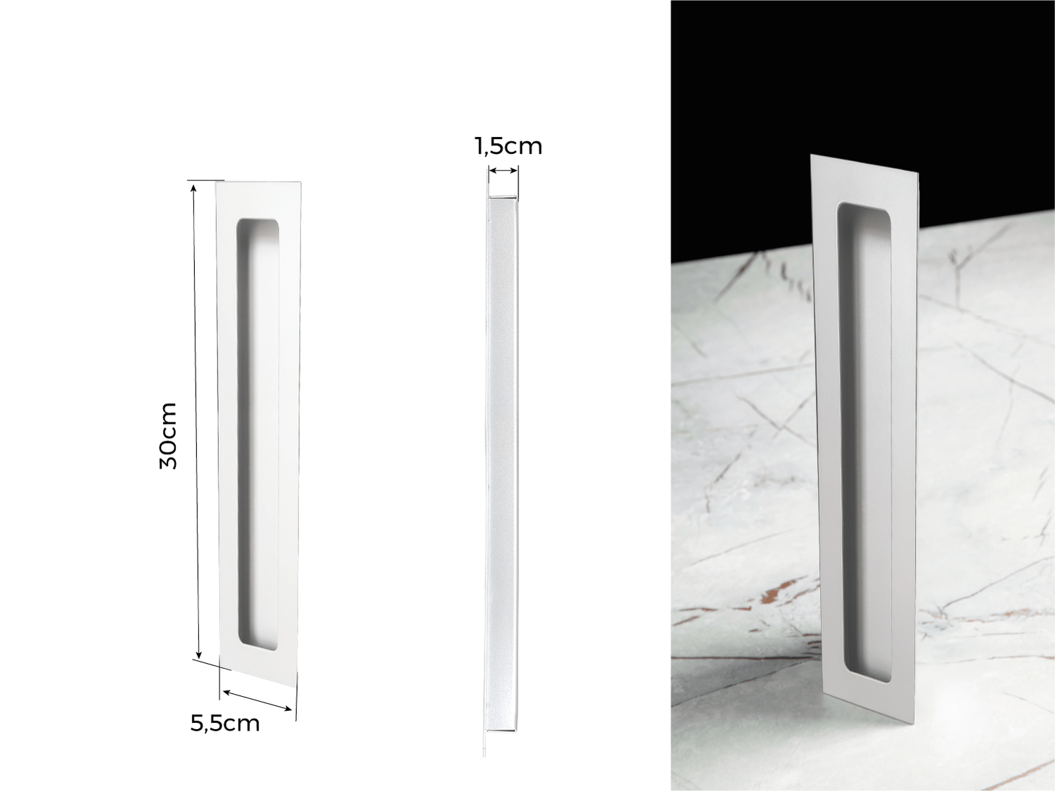 Puxador Concha/Cava 30cm Em Aço Inox Cor Branco Pérola (2un)