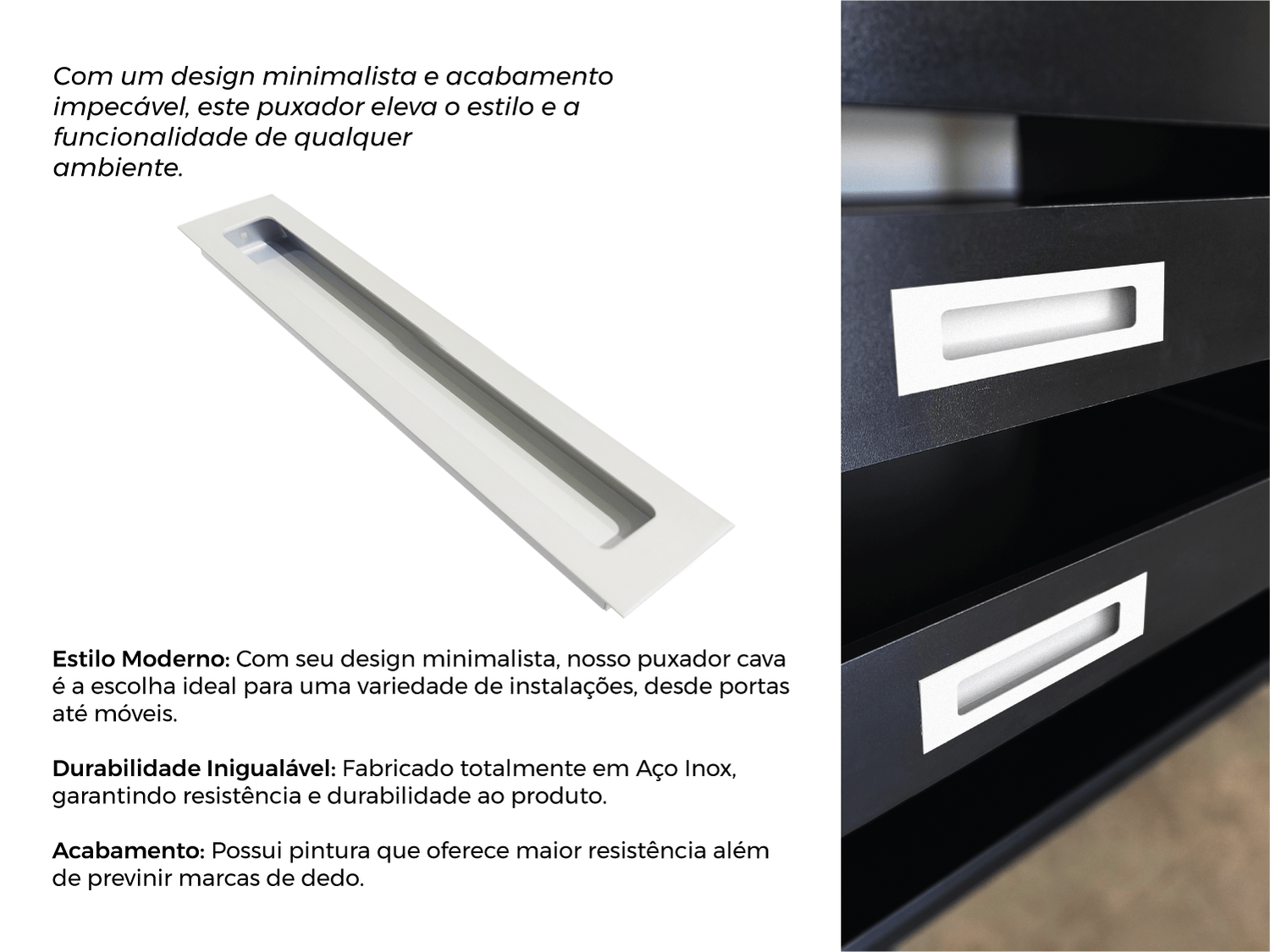Puxador Concha/Cava 30cm Em Aço Inox Cor Branco Pérola (2un)