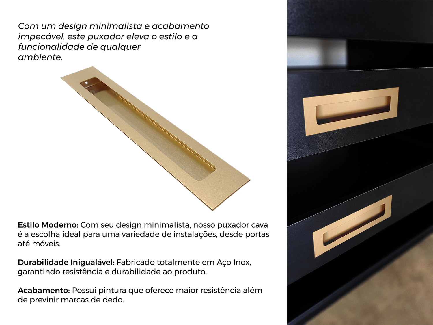 Puxador Concha/Cava 30cm Em Aço Inox Cor Dourado Zen (2un)