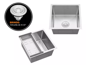 Cuba De Sobrepor Calha Úmida Essence 44x44cm Em Aço Inox Escovado Com Escorredor Válvula De 4.1/2