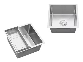 Cuba De Sobrepor Calha Úmida Essence 44x44cm Em Aço Inox Escovado Com Escorredor Válvula De 4.1/2