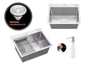 Cuba De Sobrepor Essence 50x40cm Em Aço Inox Escovado Com Escorredor Extensível E Válvula De 4.1/2