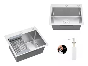 Cuba De Sobrepor Essence 50x40cm Em Aço Inox Escovado Com Escorredor Extensível E Válvula De 4.1/2