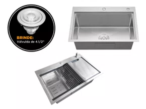 Cuba De Sobrepor Essence 68x46cm Em Aço Inox Escovado Com Acessórios E Válvula De 4.1/2