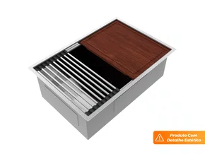 Cuba Sobrepor Platino 60x40cm Em Aço Inox Escovado Completa Com Acessórios e Válvula 4.1/2
