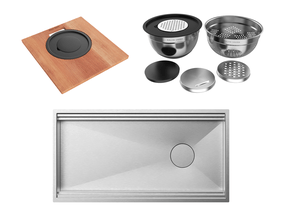 Cuba De Sobrepor Workstation 84x44x22cm Com Acessórios Em Aço Inox Escovado
