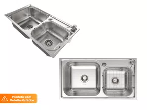 Cuba Dupla Basic 78x43cm De Embutir Completa Com Acessórios e Válvula De 4.1/2" (Outlet) Cuba Dupla Basic 78x43cm De Embutir Completa Com Acessórios e Válvula De 4.1/2" (Outlet)