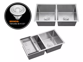 Cuba Dupla Sobrepor Calha Úmida Essence 78x43cm Aço Inox Escovado Com Escorredor E Válvula 4.1/2