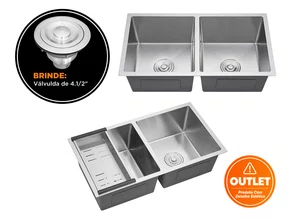 Cuba Inox Essence Dupla 78x43 Sobrepor Calha Umida Completa (Outlet)