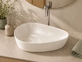 Cuba Pia Cerâmica Branca 55x39 de Apoio para Banheiro Lavabo Formato Orgânico