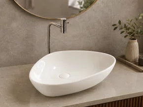 Cuba Pia de Apoio para Banheiro Lavabo Design Oval Cerâmica Branca 67x44