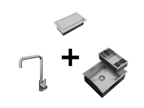 Cuba Sobrepor 50x40 + Cesto Escorredor 3 Módulos + Porta Esponja e Sabão + Torneira Monocomando Inox