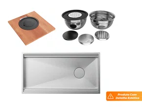 Cuba Workstation Calha Úmida 84x44cm Inox De Sobrepor Completa (Outlet)