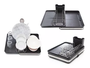 Escorredor de Louça Calha Úmida Duetto 36,5x51x18cm em Aço Inox com Bandeja Coletora Extensível