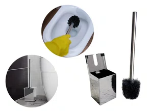 Escova Sanitária com Suporte em Aço Inox Polido 8x8x12cm