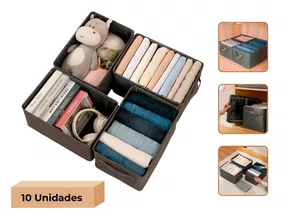 Kit 10 Organizadores De Gaveta Cesto Multiuso Cinza Dobrável Lavável Kit Para Roupa E Closet