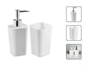 Kit Banheiro 2 Peças Branco com Dispenser e Porta Escovas Multiuso