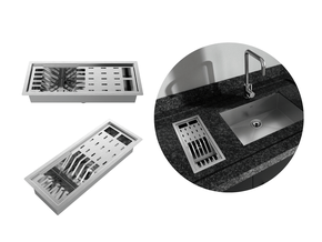 Kit Escorredor Sobrepor DQI Linear Módulo Único 43cm Em Aço Inox Escovado