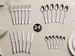 Kit Faqueiro Inox 24 Peças Completo para Casa Restaurante Hotéis