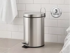 Lixeira Inox 3L com Pedal e Cesto Interno Banheiro e Cozinha