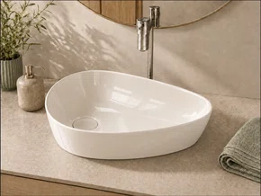 Cuba Pia Cerâmica Branca 55x39 de Apoio para Banheiro Lavabo Formato Orgânico