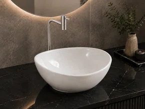 Cuba de Apoio para Banheiro Lavabo Design Orgânico Cerâmica Branca 34x26