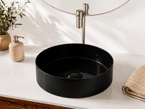 Cuba Pia Sobrepor Redonda para Banheiro Lavabo Cerâmica Preta 36x36cm