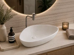 Cuba de Apoio para Banheiro Lavabo Design Oval Branco Fosco 59x39cm