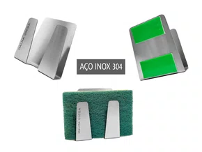 Porta Esponja Com Fita Dupla- Face Em Aço Inox Escovado Porta Esponja Com Fita Dupla- Face Em Aço Inox Escovado