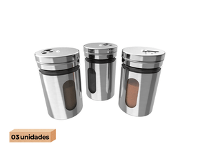 Porta Tempero e Condimentos Revestido Em Aço Inox Com Visor de Vidro (3 Un)