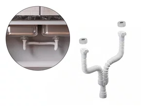 Sifão Sanfonado Universal Branco Duplo Longo 86cm para Cuba Dupla e Escorredor Sifão Sanfonado Universal Branco Duplo Longo 86cm para Cuba Dupla e Escorredor