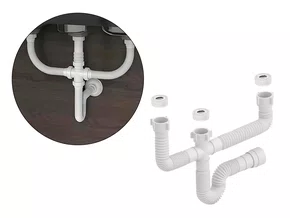 Sifão Triplo Sanfonado 58CM Universal Branco Para Cuba Dupla Com Escorredor Embutido Sifão Triplo Sanfonado 58CM Universal Branco Para Cuba Dupla Com Escorredor Embutido