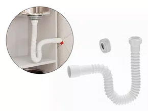 Sifão Sanfonado Universal Super de 59 a 157cm de Comprimento Branco Flexível Para Pia Lavatório e Cuba Sifão Sanfonado Universal Super de 59 a 157cm de Comprimento Branco Flexível Para Pia Lavatório e Cuba